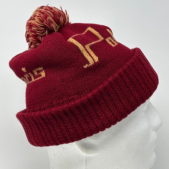 Vintage 70s Polaris Snowmobiles Cuffed Pom Pom Beanie Toque Winter Hat Red - Picture 9 of 9